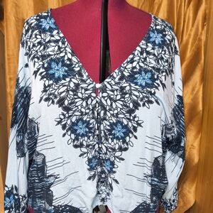 Floral Print Women's Top - Black and Blue